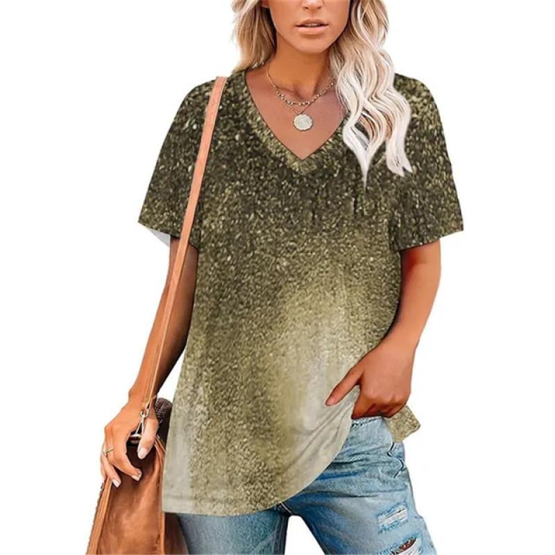 Сексуальная футболка с V-образным вырезом и принтом в виде градиента и граффити — фото 13