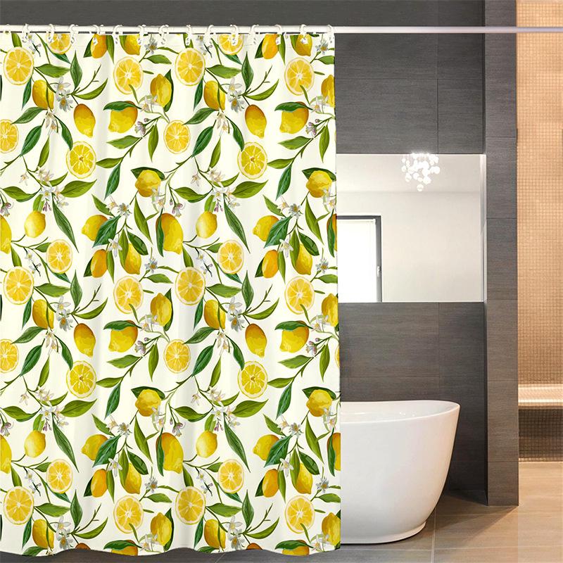 Gardenia Water-Repellent Shower Curtain Set with No-Drill Telescopic Rod & Roller Balls