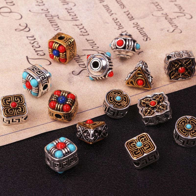 Tibetan Silver Two-Tone Spacer Beads - Antique Gold Meander, Cloud DIY Handmade Jewelry Accessories.