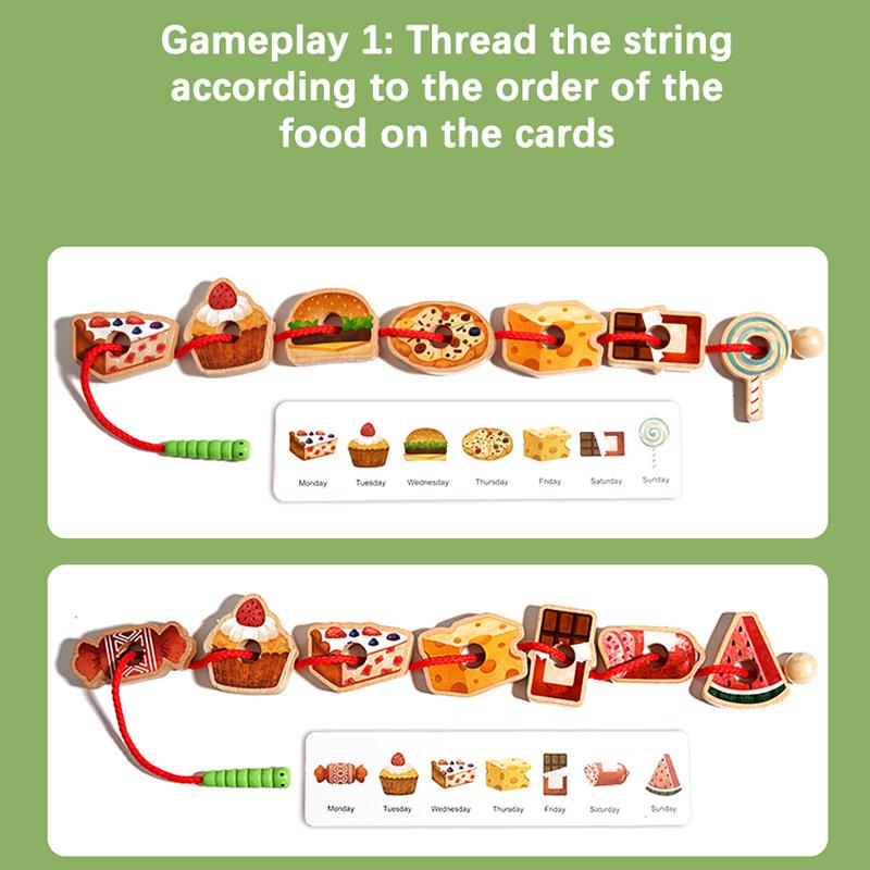 The Greedy Caterpillar Food Bead Game Set With Storage Bag Is A Durable Wooden Educational Toy Suitable For Toddlers As A Gift