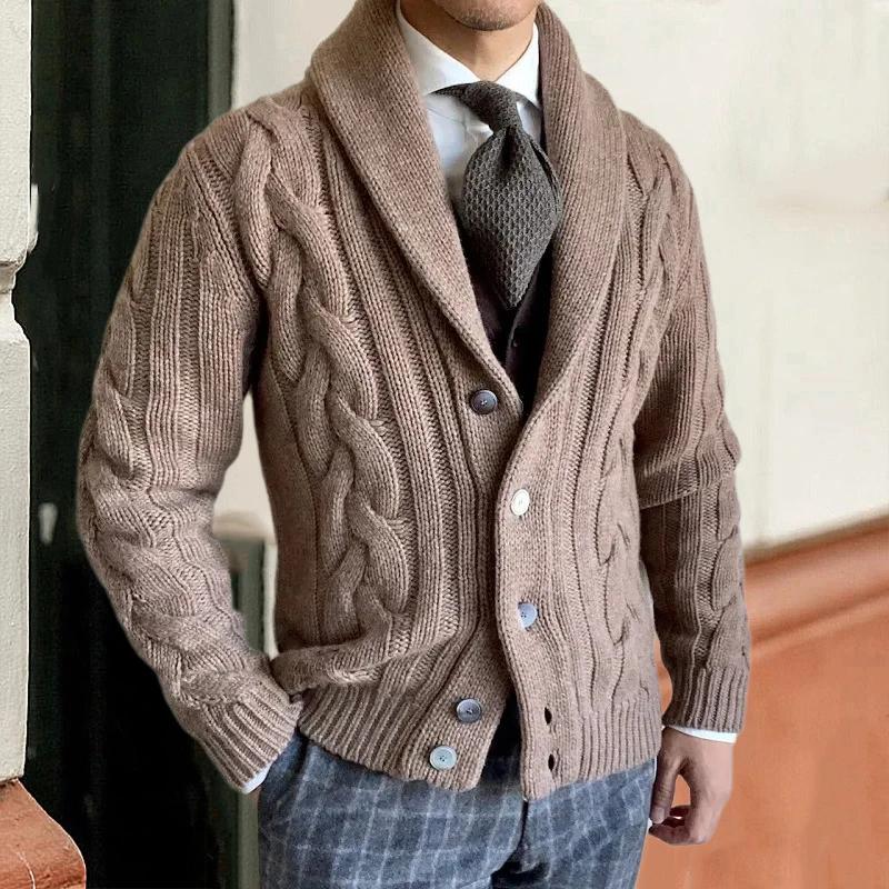 Autumn Winter Warm Sweater Mens Cardigan Knitted Long Sleeve Breasted Collar Jacket Coat Male Casual Fashion Knitwear Clothing