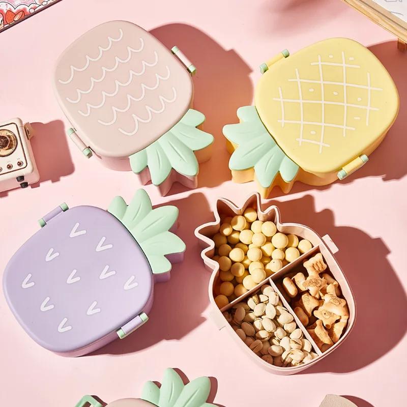 Lunch Box For Kids Cute Pineapple Shape Bento Box with Fork Spoon Snack Dessert Container Microwavable Food Case Portable Office