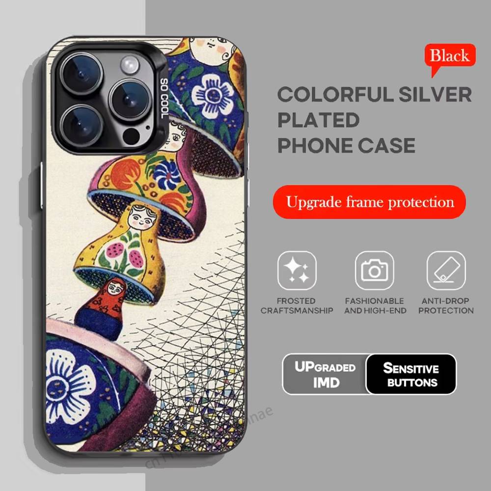 Cute Cool Russian Art Matryoshka Phone Case For iPhone 17,16,15,14,13,12,11,Pro,Max,Plus,Mini,X,XS,XR,8,S,SE Soft Black Case