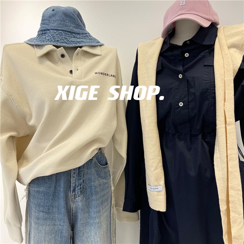 Retro Long Sleeve Polo Sweatshirt - Casual, Loose Fit for Spring & Autumn, French Influencer Style