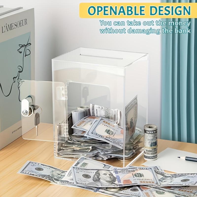 PGY Acrylic Transparent Card Box with Lock Money Saving Jar Coin & Cash Bank Waterproof  Voting/Suggestion/Tip/Jar Donation Box