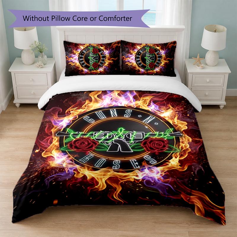Guns N’ Roses Print 3Pcs Bedding Set Duvet Cover With Two Pillowcases Soft Bed Linen For Household Bedroom