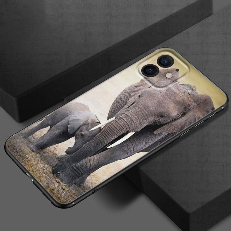 Animal Elephant Phone Case For Apple iPhone 13 12 Mini 11 Pro XS Max X XR 8 7 6S 6 Plus SE 2020 5S 5 Soft TPU Black Cover