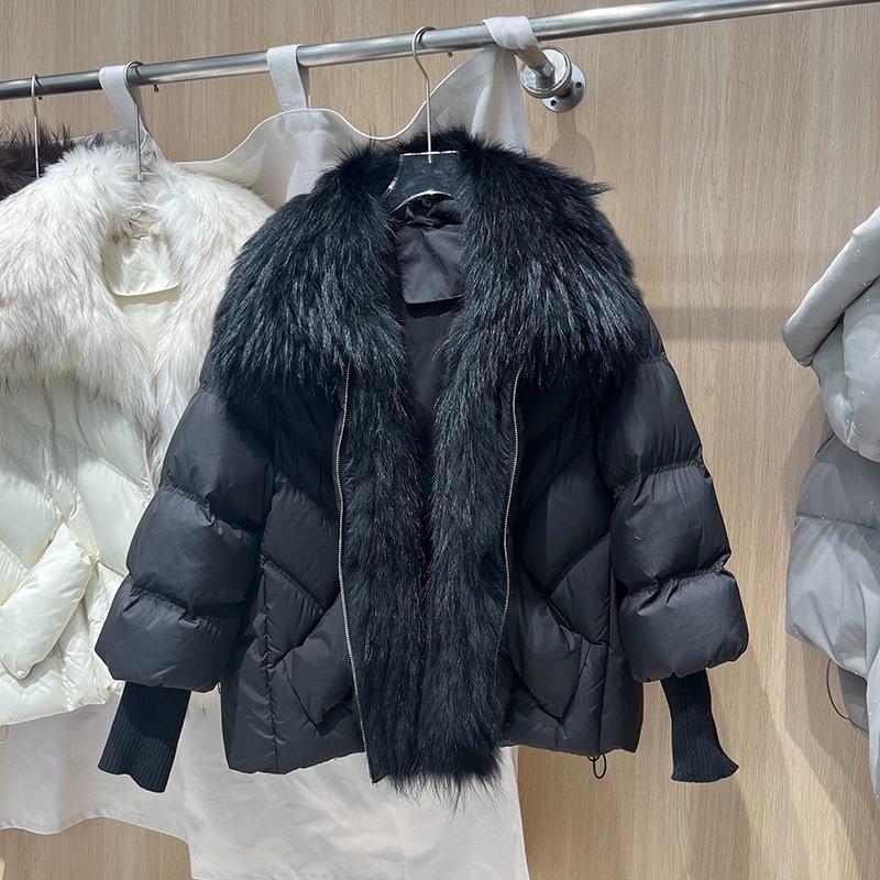 Winter new luxury raccoon hair big fur collar down jacket women's short loose thickened warm fur jacket women