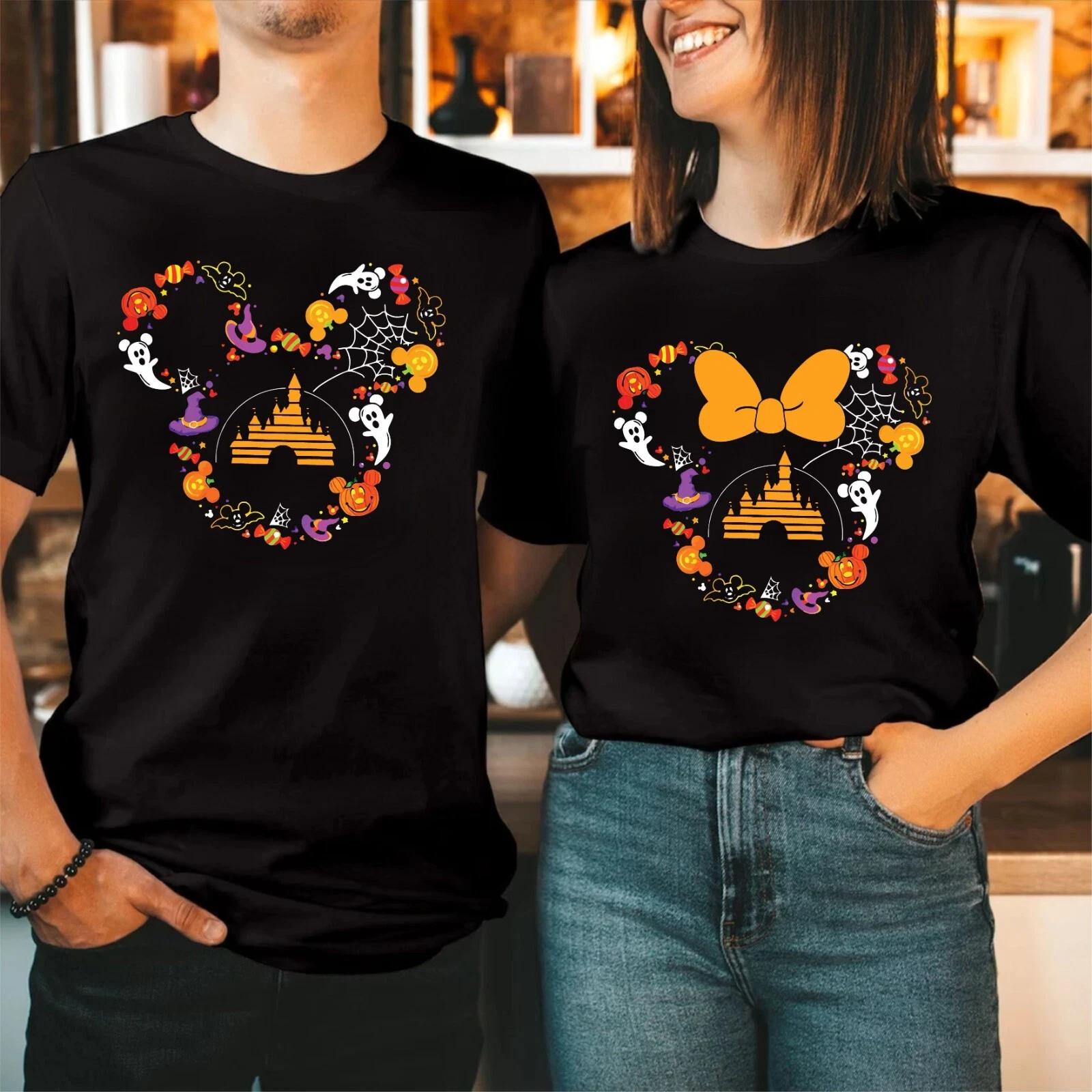 Halloween Mickey Minnie T-Shirt, Pumpkin Disney Horror Scary Family Tour Tee Top 2XL