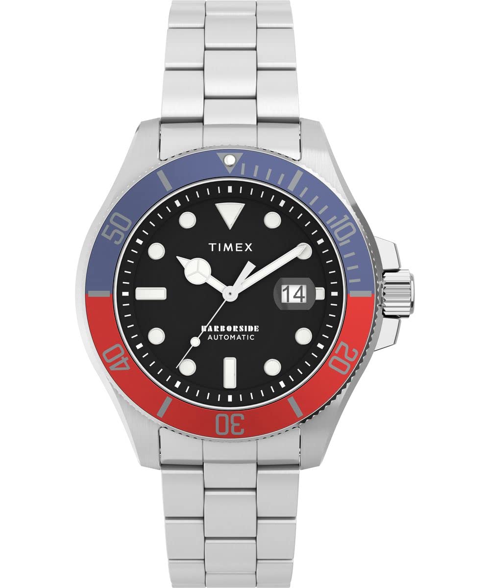 

Timex Men s Harborside Coast Automatic 44mm Watch, Silver Tone/Blue. , One Size, 44mm Harborside Coast Automatic