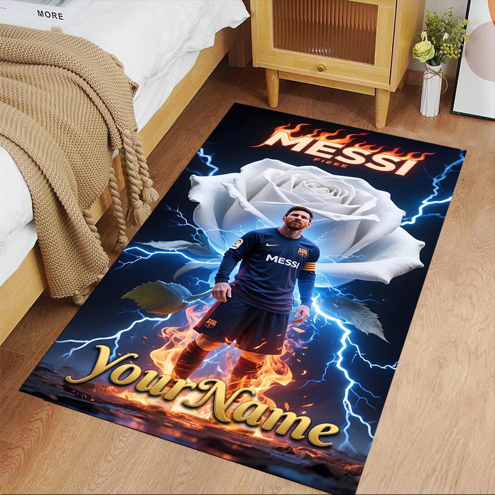Messi Personalized Name Floor Mat Perfect for Dormitory Dining Room Balcony Foyer Antislip Carpet Anime Office Decor Perfect Gift for Friends & Family