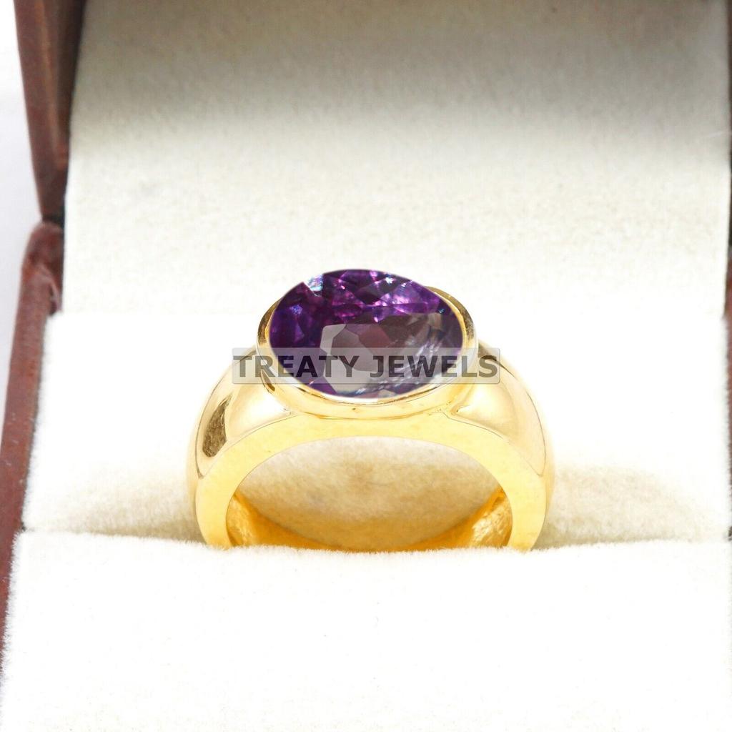 Alexandrite Oval Cut With 925 Sterling Silver Gold Plated Ring For Men's #A627 JL375656851059
