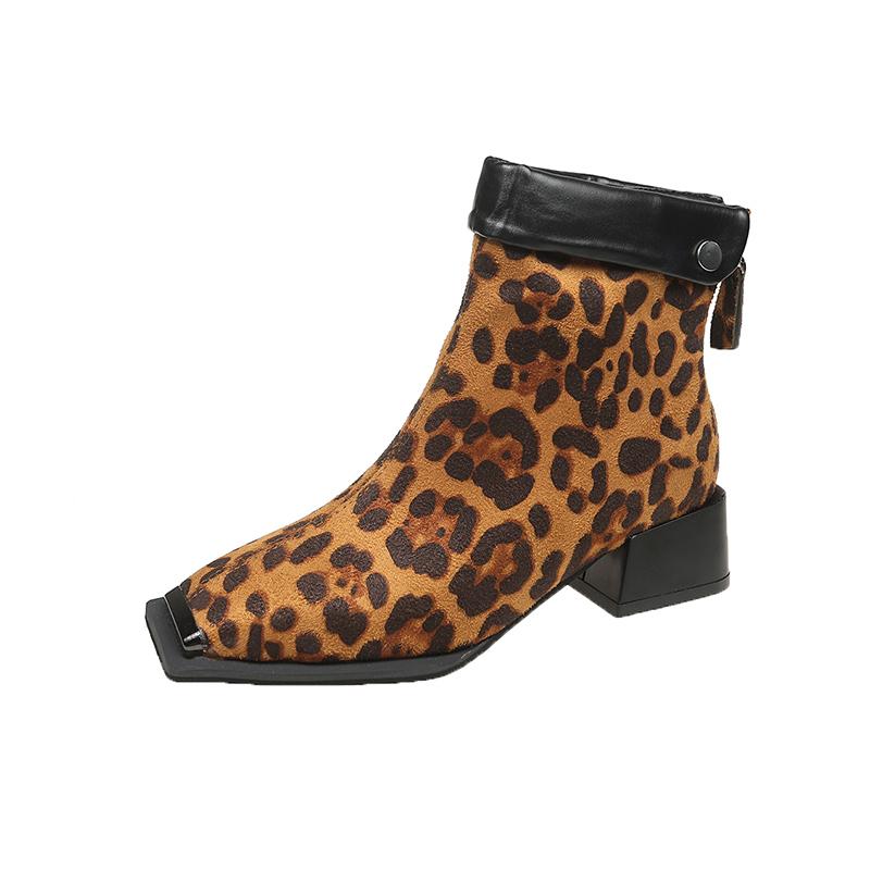 Fashion Women's Fashion Thick Heel Cotton Boots Winter New Square Head Suede Back Zipper Splicing Rivet Non-slip Short Boots