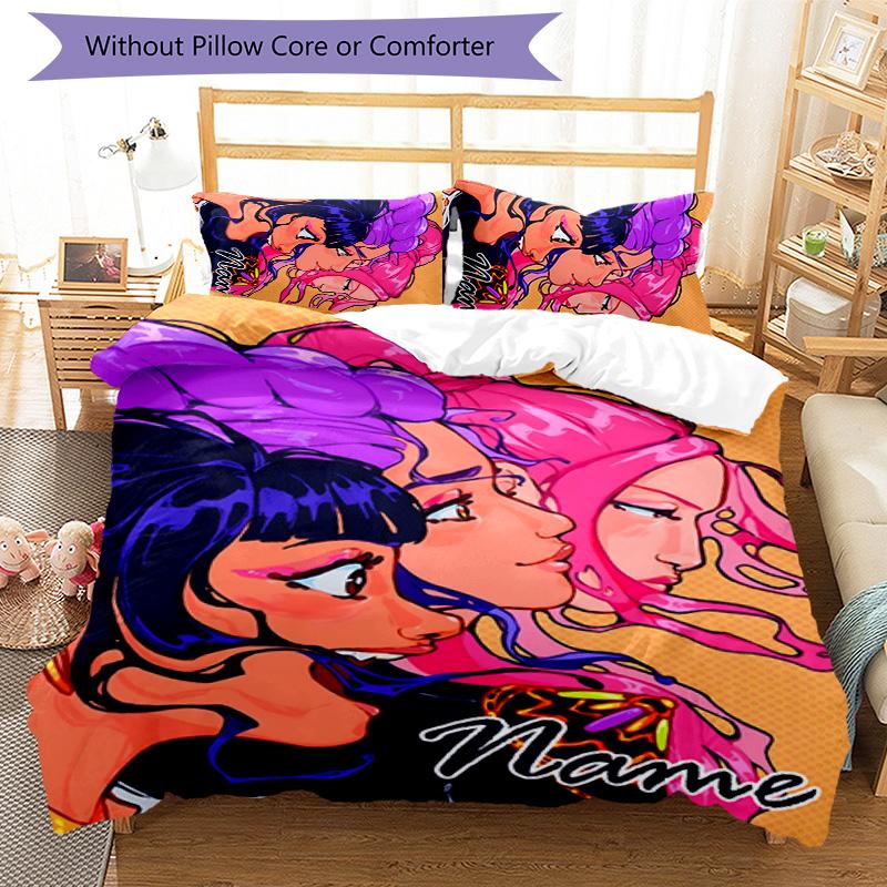 3pcs KPop Demon Hunters24 Cover Set - Personalized Name, HD Printed Bedding with 1 Cover and 2 Pillowcases - Perfect for Home Decor, Easy Care