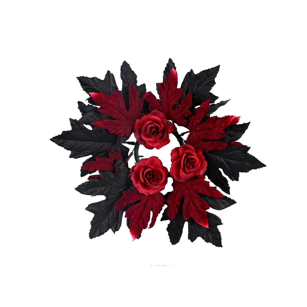 Halloween Candle Wreath, Maple Leaf Rose Candle Holder Decoration Ring, Desktop Decoration Party Supplies Ornaments