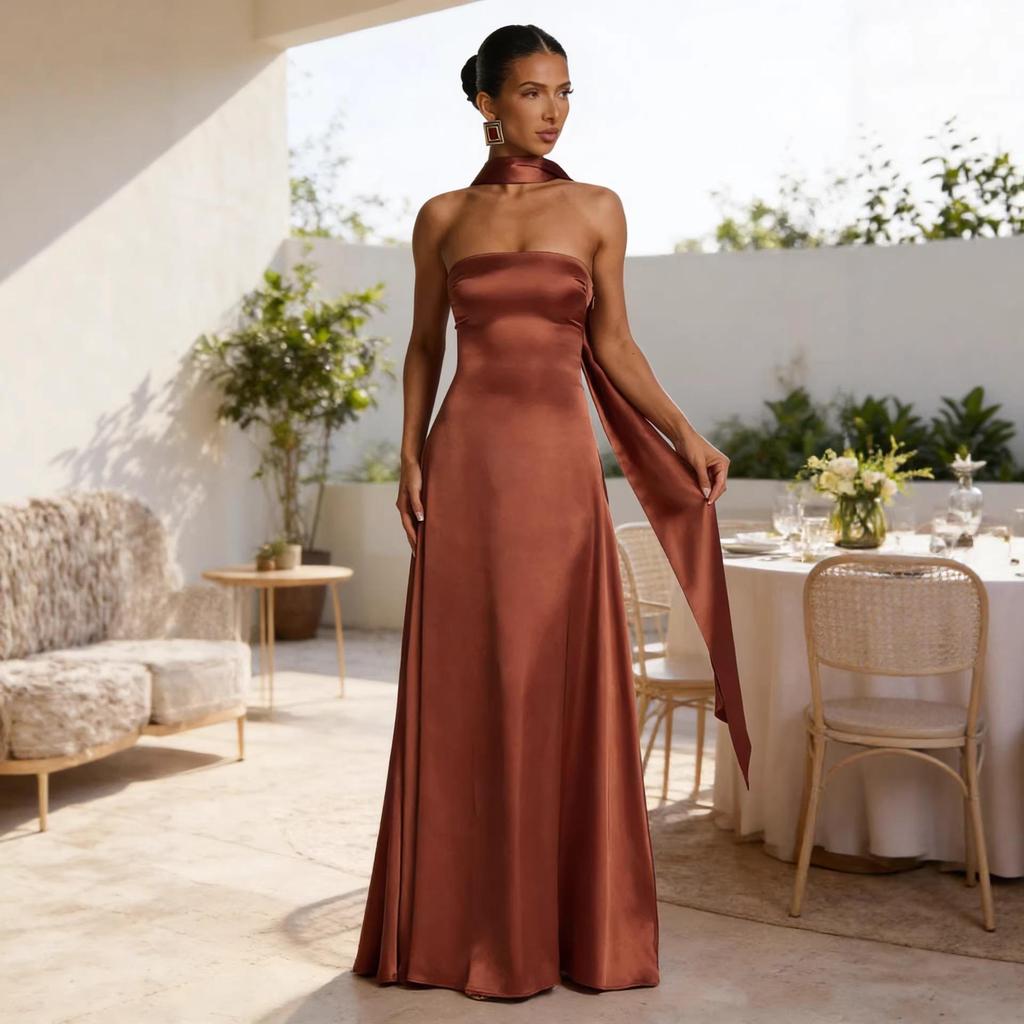 2026 European & American Women's Sexy Bodycon Backless Strapless Cinched Waist Evening Gown