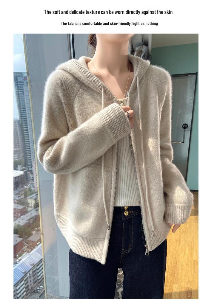 Women's Korean Solid Color Wool Hooded Sweatshirt - Loose, Soft, Casual Outerwear