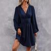Abiti Abbigliamento Donna Scollo a V Manica a Lanterna Wrap Mini Abito Vita Arricciata Orlo Svasato Elegante per Stili Autunnali e da Festa