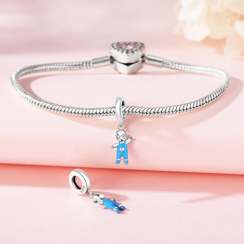 Authentische Originale Kupfermetall Anhängerperlen Komponenten Luxus Blaue Jungen Anhängerperlen Komponente Perlen Komponenten Kompatibel Mit Armband Hohe Qualität