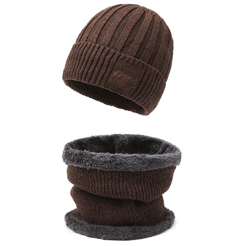 Men's Fashion Thickened Knit Hat & Velvet Neck Protection Two-Piece Set for Autumn & Winter