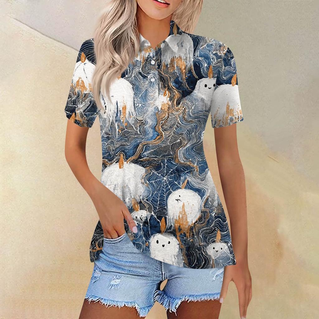 Women's Fashion Casual Lapel Short Sleeve Printed Shirt Women's Button Up Tops