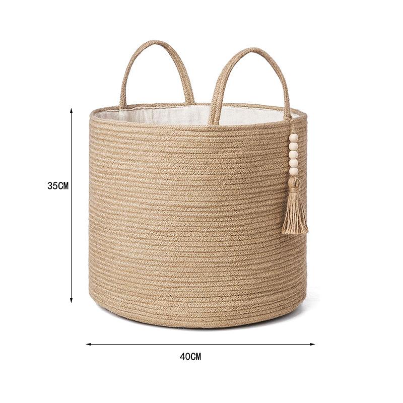 Home Cotton Rope Woven Storage Basket Dirty Clothes Basket Storage Basket Living Room Bedroom Large Capacity Sundries Basket