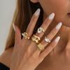 5Pcs/Set Vintage Cubic Zirconia Rings for Women Men Punk Geometric Hollow Metal Smooth Opening Rings Set Party Jewelry Gifts