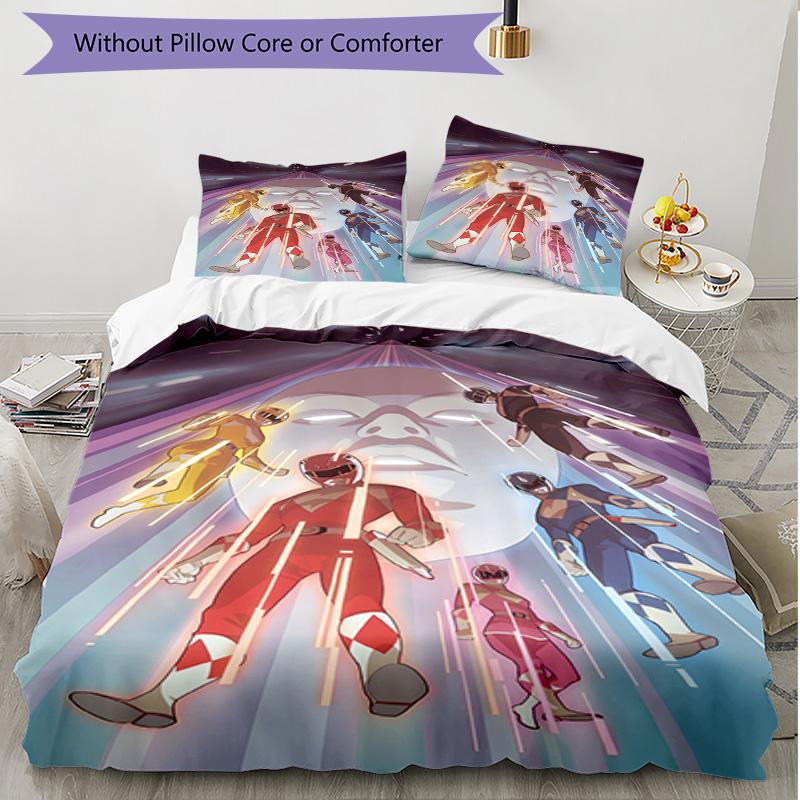 3-teiliges Bettbezug-Set (1 * Bettbezug + 2 * Kissenbezug, ohne Kern), Mighty Morphin Power Rangers Druck Weiches Ganzjahres-Bettwäscheset, Heim-Schlafzimmer-Dekoration