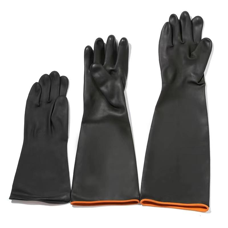 Black Extra Long, Extra Thick Acid & Alkali Resistant Industrial Rubber Gloves - Waterproof & Anti-fouling for Chemical Protection