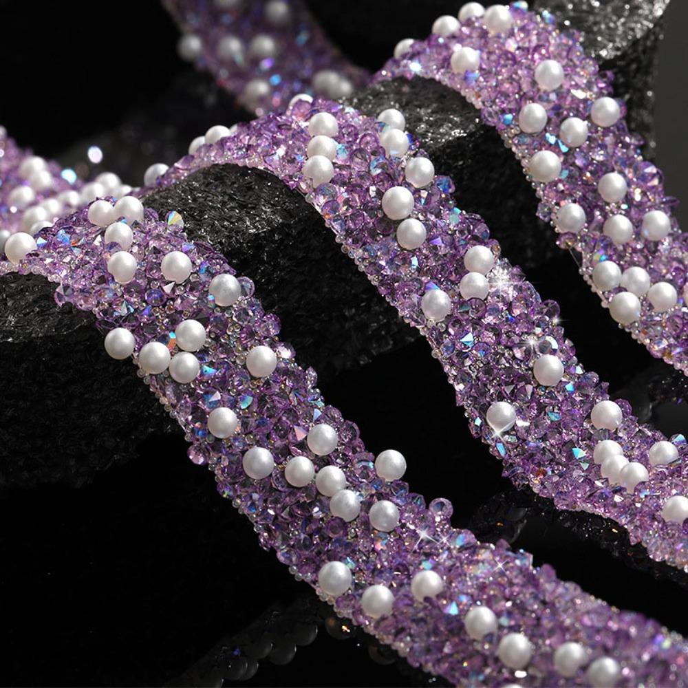 Nowy 1 jard Taśma z brokatem, wiertło, żywica, perła, brokat, kryształowa naklejka, samoprzylepne cyrkonie, wstążka, naklejka, dekoracja odzieży