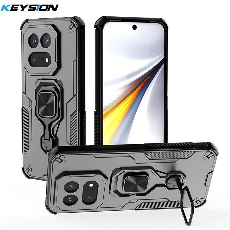 KEYSION Shockproof Armor Case for IQOO 15 5G Soft Silicone+PC Upright Metal Live Ring Stand Phone Back Cover for IQOO 15