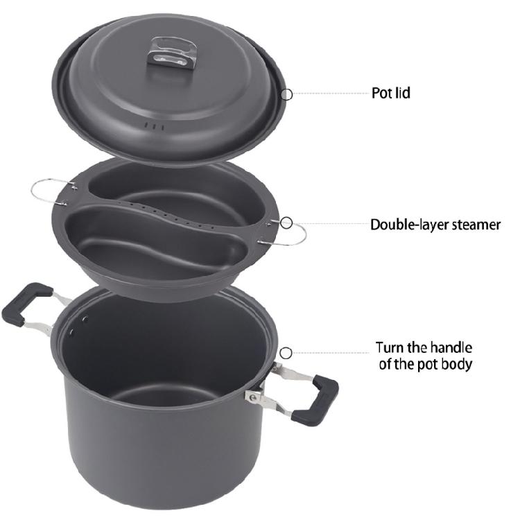 Aluminum Backpacking 4-7 Person Camping Pots with Lid, Light Weight Outdoor Cooking Pots Cookware for Hiking Picnics