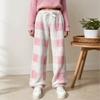 Women Plaid Plush Loose Elastic Waist Pants Straight Leg Pants