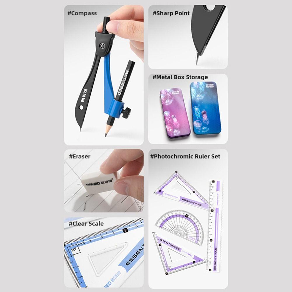 9PCS/Set Propelling Pencil Stationery Ruler Set Plastic Measuring Ruler Protractor  Students