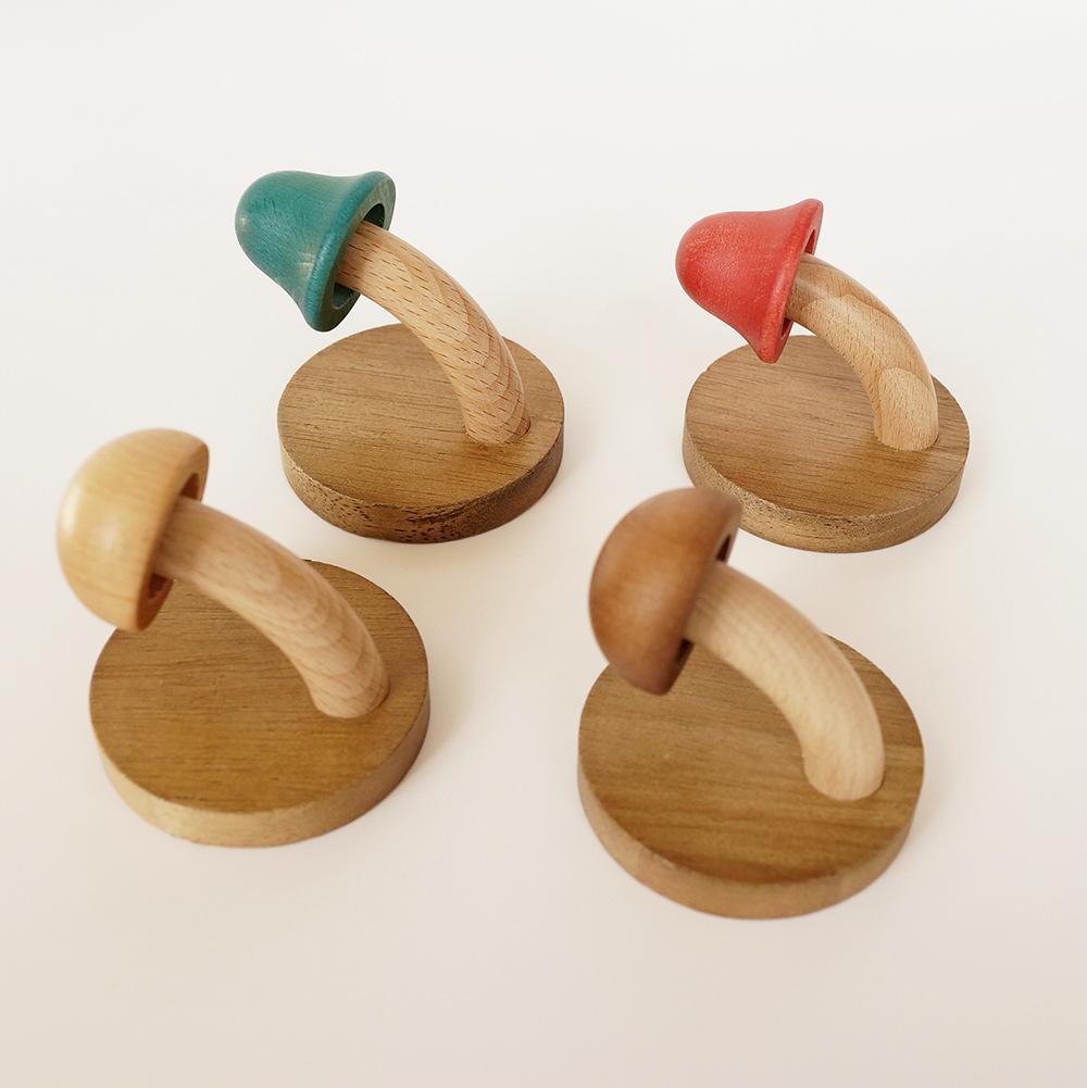 4pcs wooden mushroom clothes and hat hooks Non perforated solid wood clothes hook wall hooks for hanging