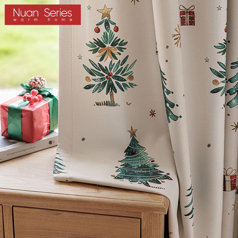 1PC Nuan Series Christmas Style Blackout Curtains Christmas Tree Pattern Printed Curtains for Bedroom Living Room Balcony Window for Home Decor