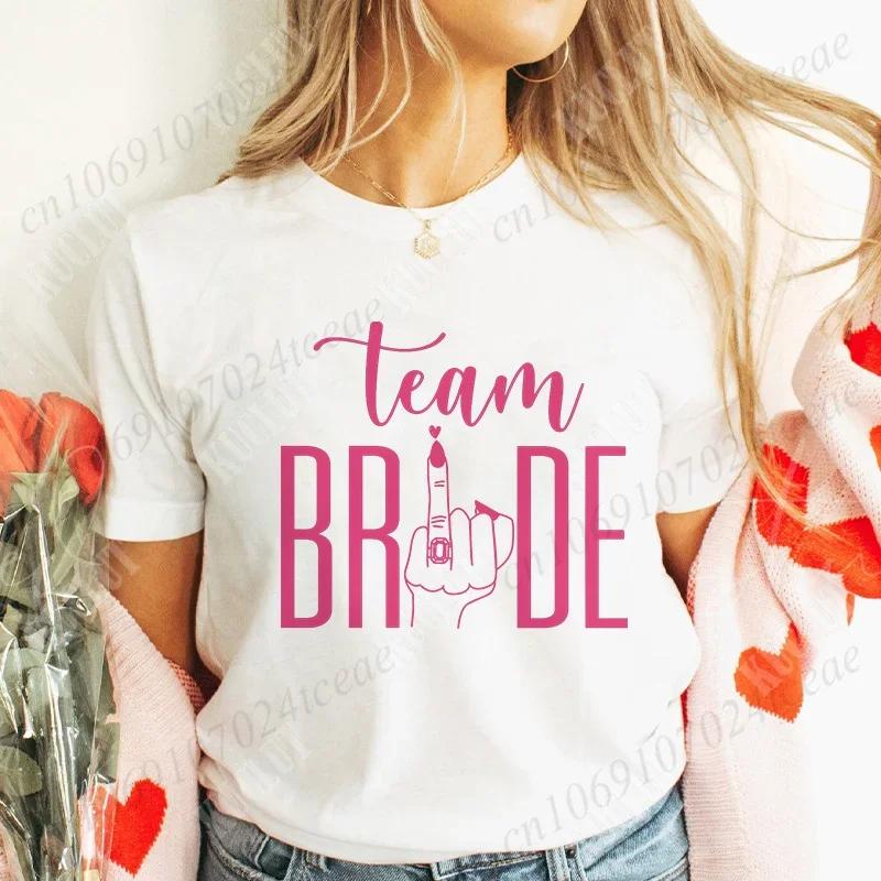 Finger Wedding Ring Graphic Tops for Women Team Bride T-shirt Girls Single Farewell Bachelorette Hen Party Bridal Shower Shirts