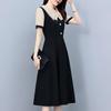 Plus Size Elegant Slimming Dress - Short Sleeve, Two-Piece Look, Summer Fashion.