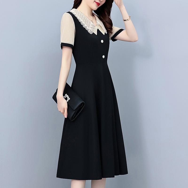 Plus Size Elegant Slimming Dress - Short Sleeve, Two-Piece Look, Summer Fashion.