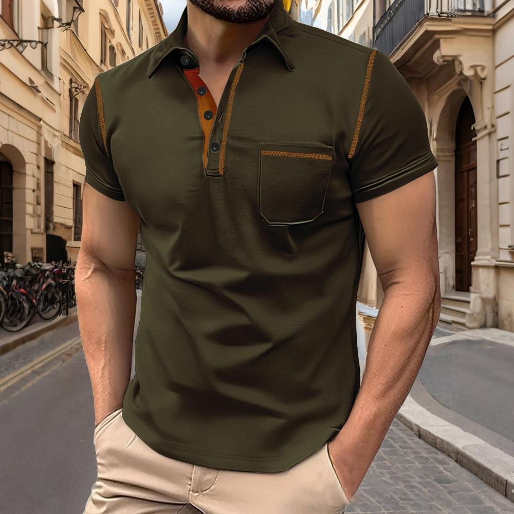 Men's Short-sleeve Henley Polo Shirt - Summer Casual Sport Solid Color Button-down Placket