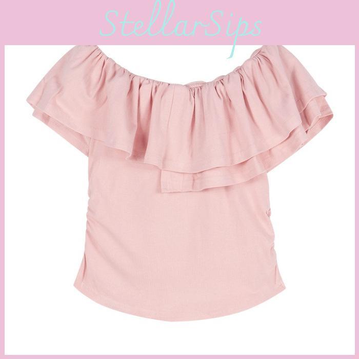 Tricou Bumbac Kawaii cu Mânecă Scurtă și Detalii Volane pentru Purtare Casual Zilnică