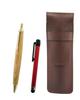 Leather Pencil Case with Red Metal Handle and Retro Maple Wood Shaft Ballpoint Pen Set Chocolate-colored (SASTYO-ALR-HS47S)