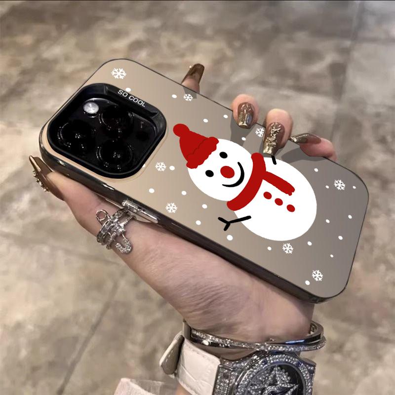 Simple Christmas Snowman Electroplate Silver IMD Phone Case For iPhone 17 16 15 14 13 12 11 Pro Max X XS XR 17 Air 16E Cover