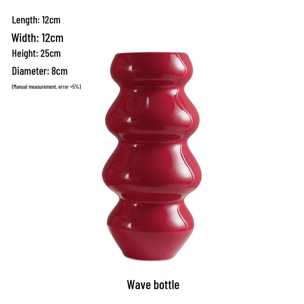 Čínská červená keramická váza ze poloviny století - Novoroční speciální ozdoba pro obývací pokoj nebo svatební aranžmá ze sušených květin