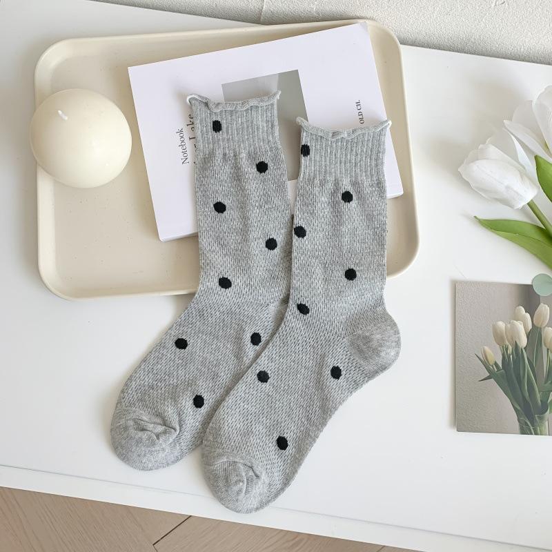 

Женские весенне-летние тонкие носки-гольфы с круглым сетчатым узором в горошек, дышащие, свободные 1 pair светло-серый