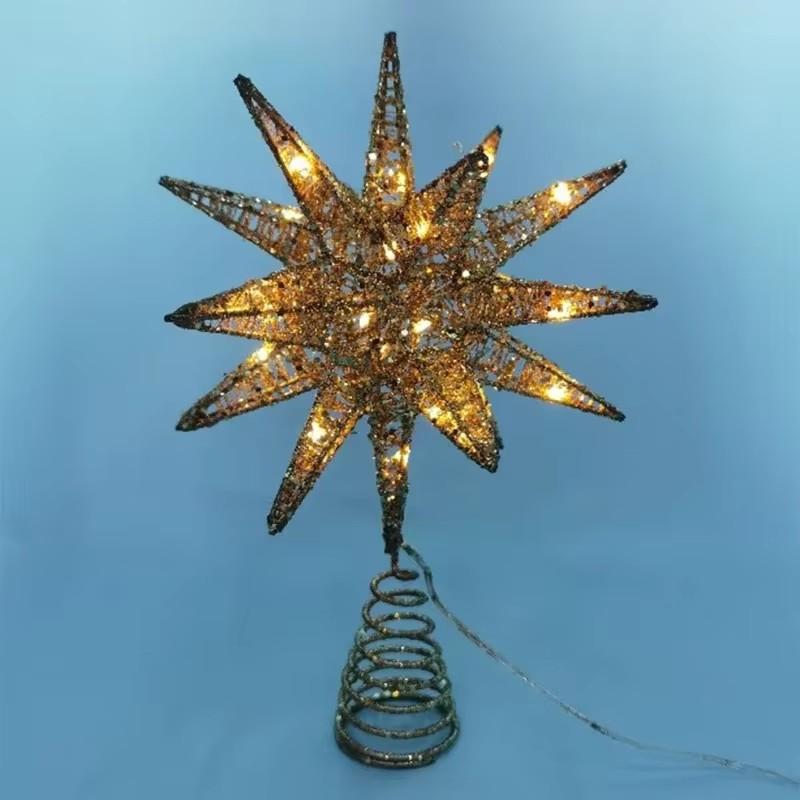 Weihnachtsbaumspitze Sterne Zubehör Leuchtender Stern Dekoration Feiertag Haus Wohnzimmer Dekoration Fünfzackiger Stern Café