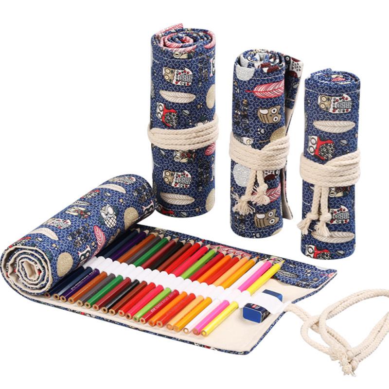 12/24/36/48/72 Holes Roll School Pencil Case Canvas Pen Geantă pentru fete băieți Papetarie