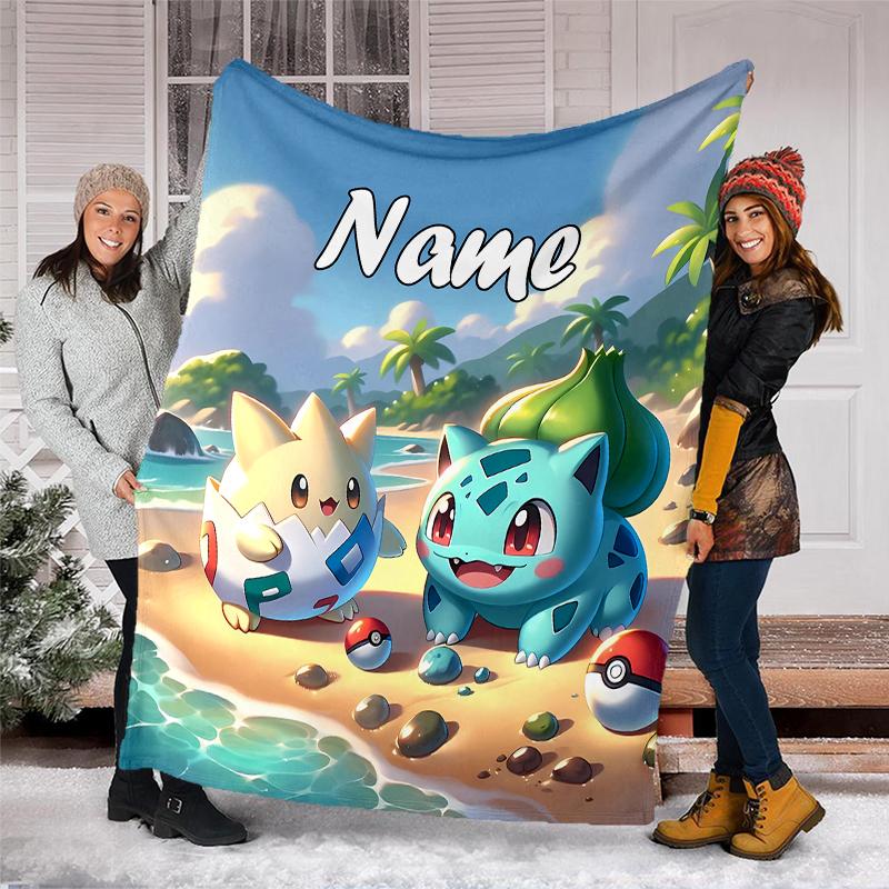 Personalized Custom Name Blanket - Pokémon Bulbasaur Print Design,Blanket for Sofa,Bed,Travel,Camping - Soft and Warm, Great Gift