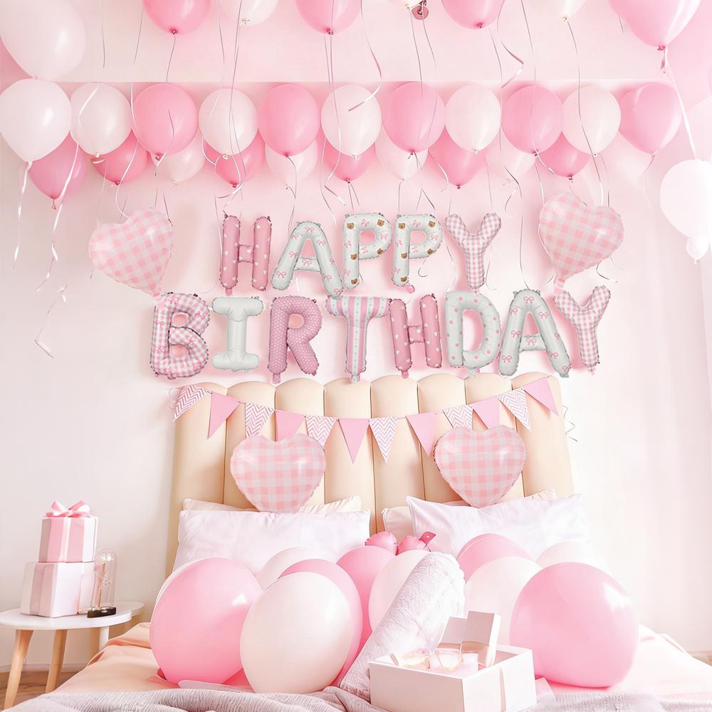 Pink birthday balloon set, Happy Birthday letter balloons for birthday party decoration, birthday party, photo props