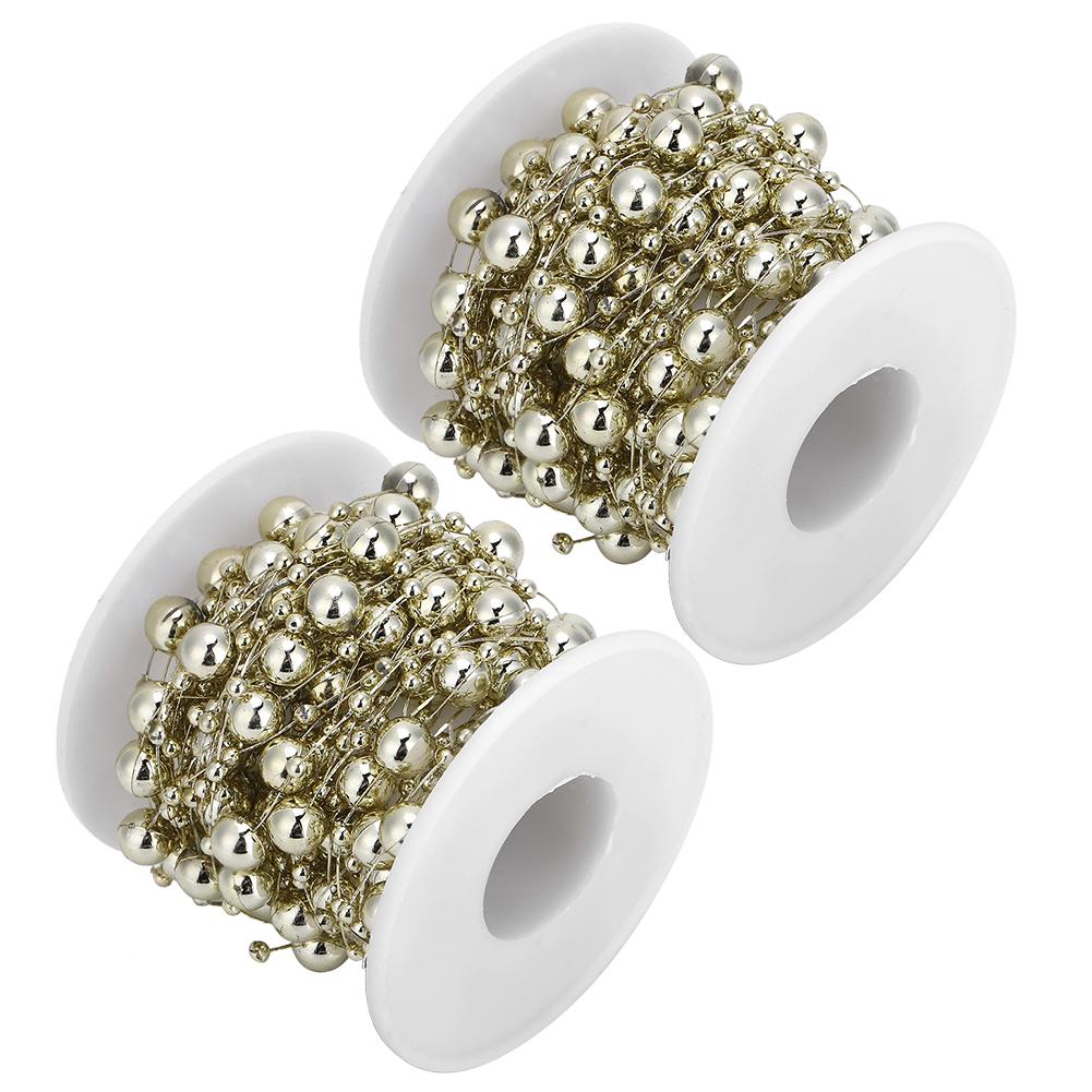 2Pcs ABS FivePointed Star Pearls Beads String for Wedding Bridal Bouquet Christmas Decoration(Gold